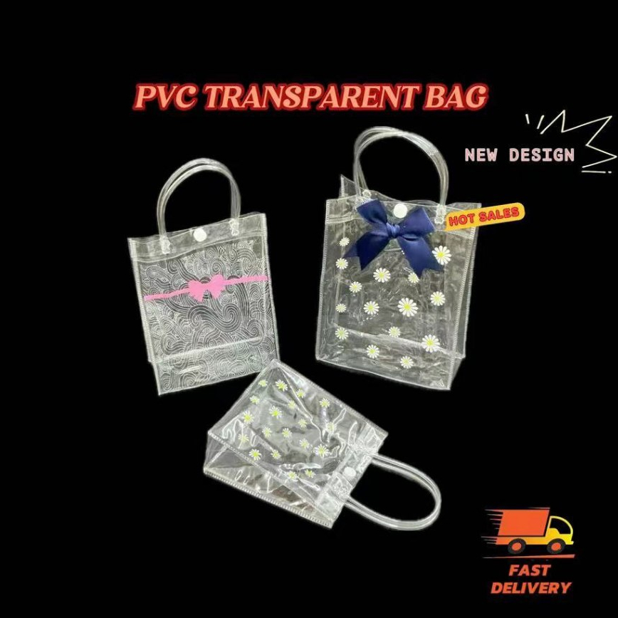 Clear PVC Tote Bag with Button / Transparent Shopping Bag / Packaging Bag / Goodies bag/Doorgift Bag