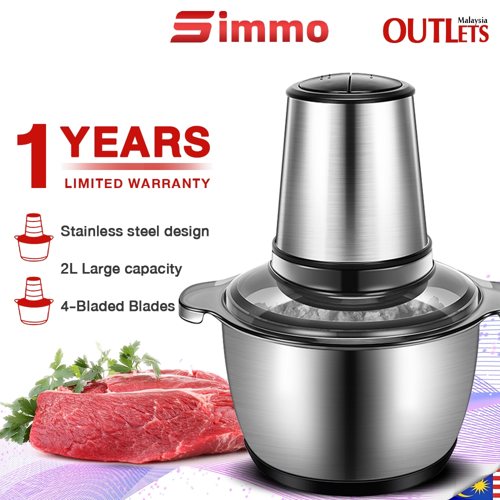 Simmo Electric Meat Grinder 2L Chopper Blender Stainless Steel Food Processor Large Capacity Blender