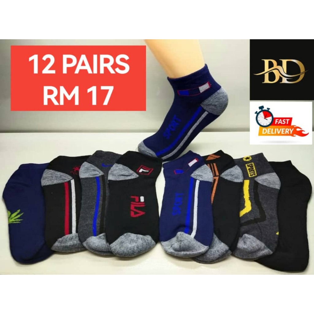 ?[12 Pasang]? STOKING LELAKI  KERJA SPORT STOKIN KAPAS DEWASA SELESA Tahan Lasak Thick