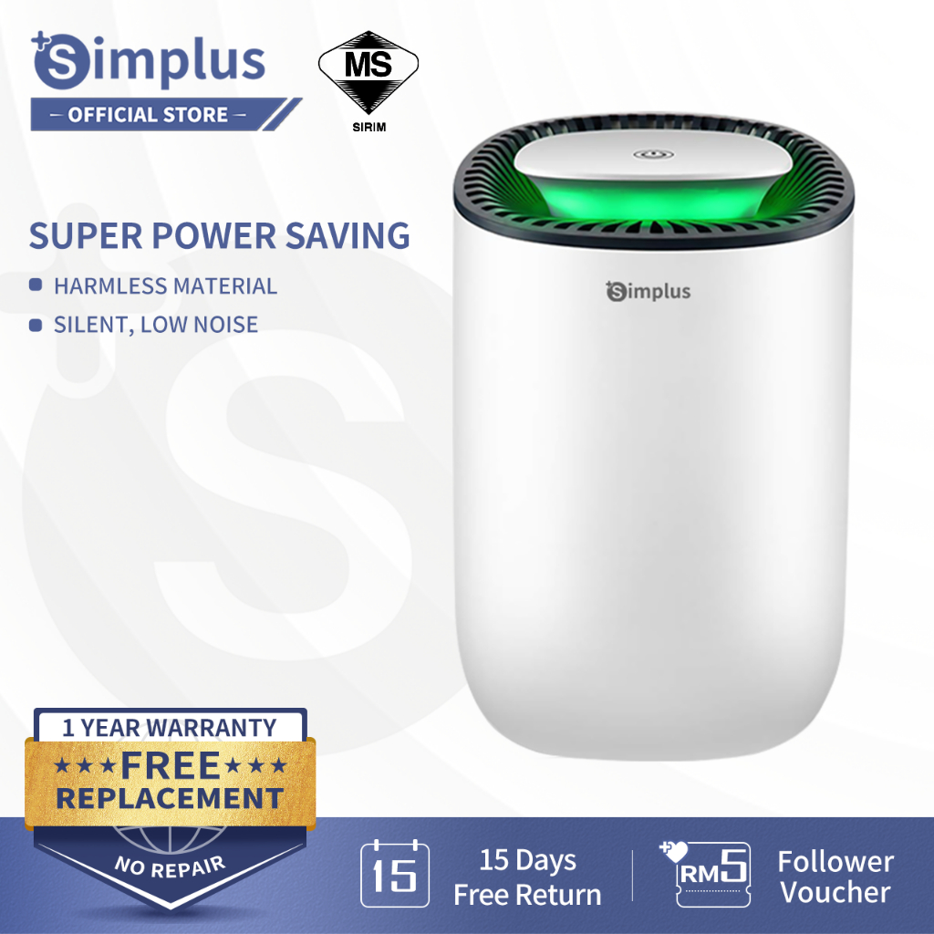 Simplus Air Dehumidifier 600ml Water Tank 300ml / day Dehumidification Air Purification Auto-shutoff 35 dB Low Noise