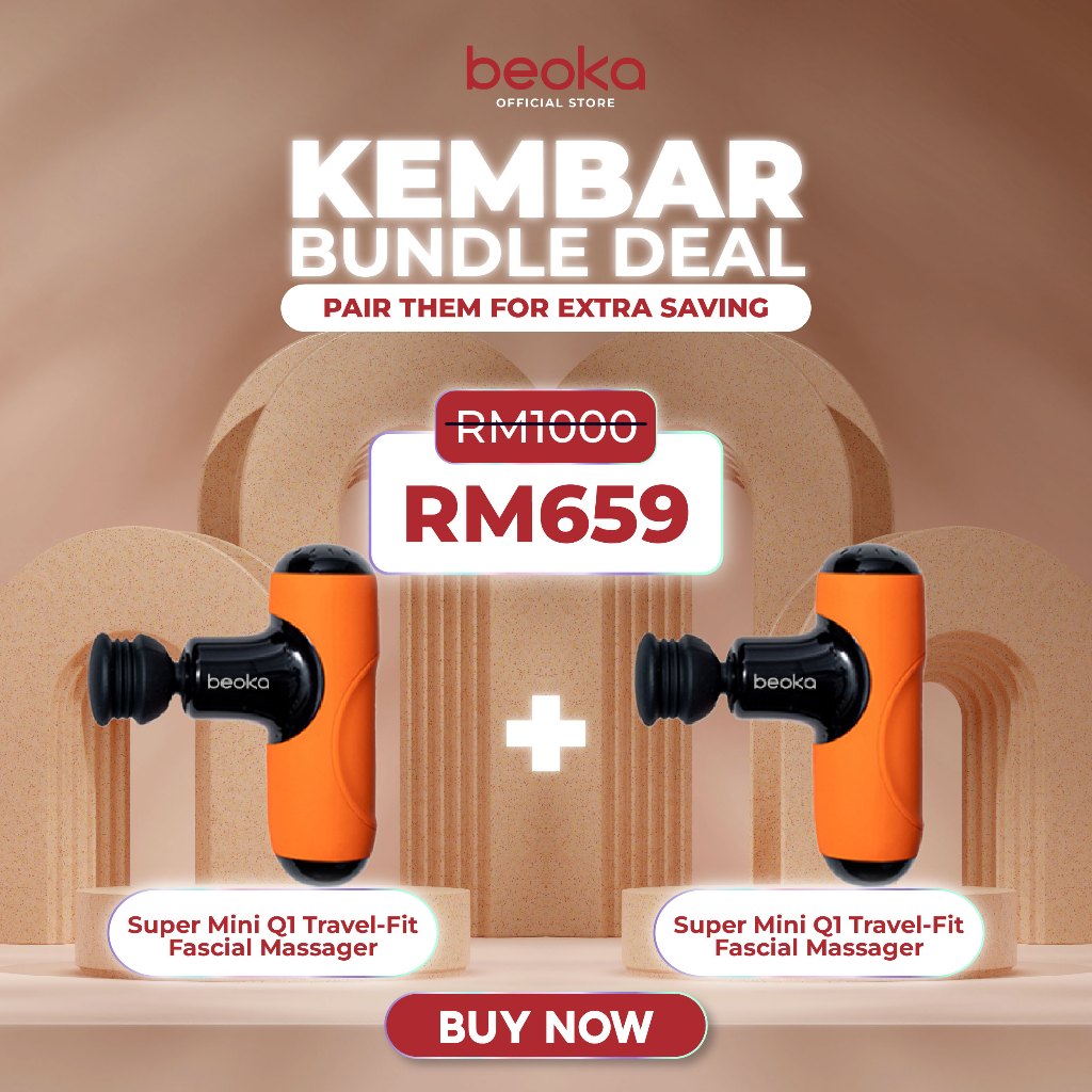 (Kembar Deal) 2 x Beoka Super Mini Q1 Travel-Fit Fascial Massage Gun Mesin Urut 按摩枪 Bundle Deal | 8kg Stall Force