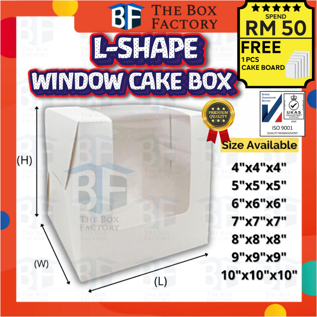 L Shape Window Cake Box Window Tall Cake Box 6"x6"x6" / 8"x8"x8" / 10"x10"x10"