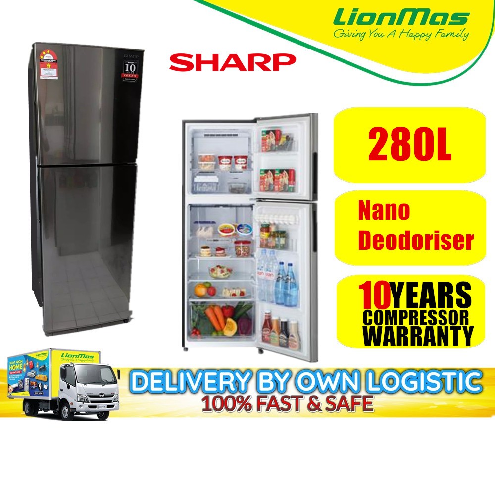 Sharp 280L Smile Refridgerator 2 Door Fridge SJ-285MSS - PETI SEJUK FREEZER