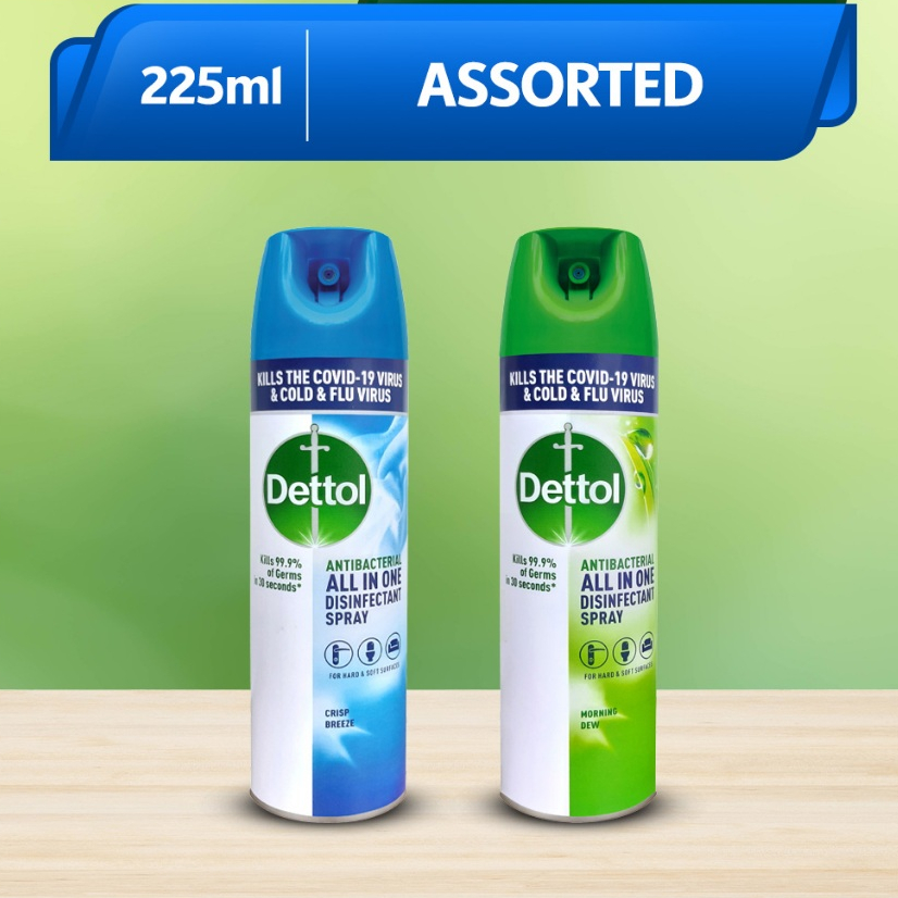 [RM10 Deal] Dettol Antibacterial Disinfectant Spray 225ml (Morning Dew/Crisp Breeze) (EXPIRY EXTENDED 1 YEAR)