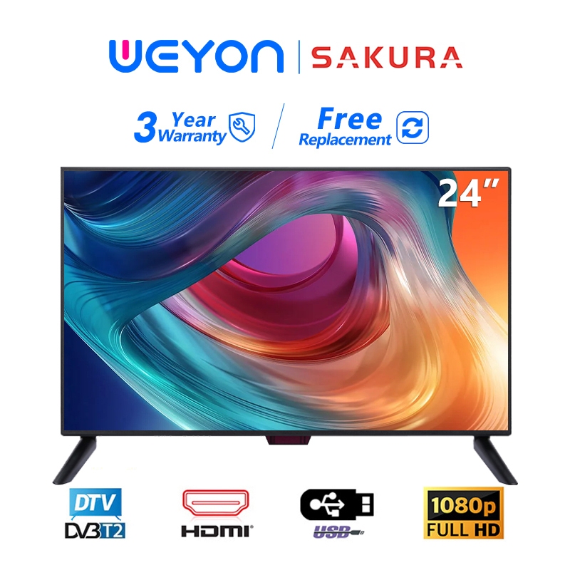 Sakura TV LED 24 inch Digital TV Antenna HD Television Monitor DVBT-2 Built in MYTV