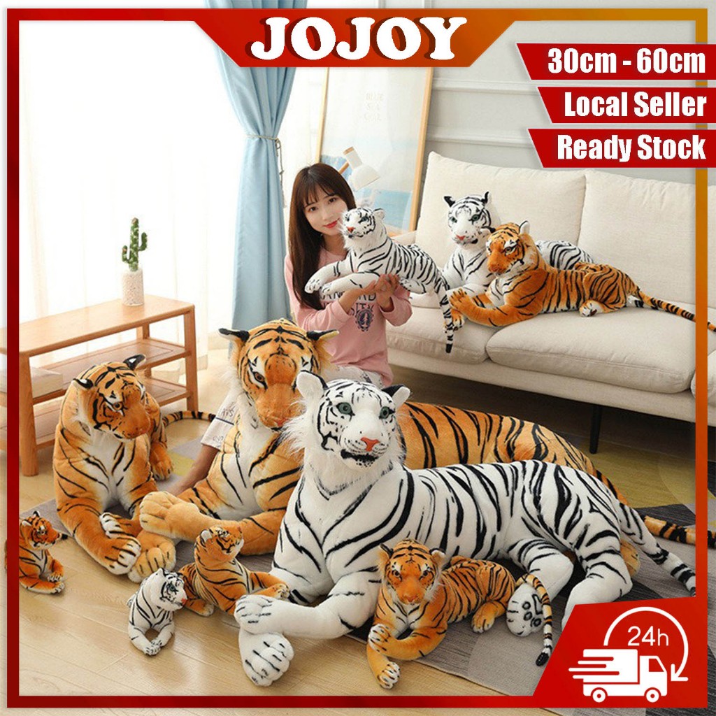 JOJOY 30cm - 60cm Tiger Plush Toy Tiger Doll Simulation Life Tiger Doll Tiger Pillow Patung Harimau Zoo Stuffed Toys