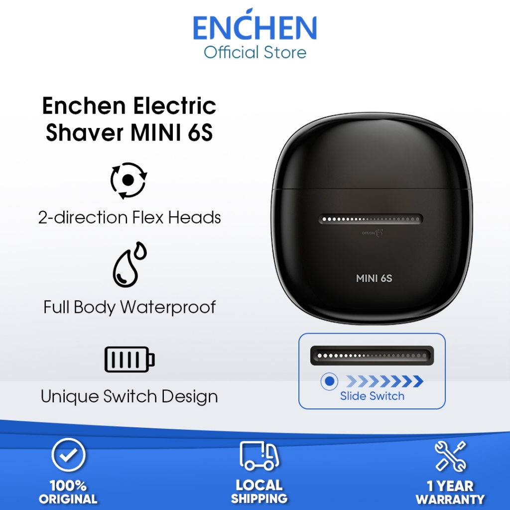 Enchen Mini 6S Electric Shaver Unique Slide Touch Switch 100% Waterproof Portable Shaver Magnetic Cutter Head Shaver Man