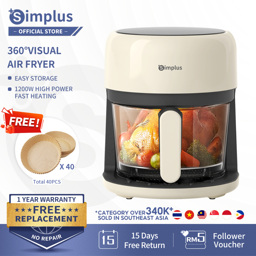 Simplus Air Fryer 3.5L 1200W Home Panoramic Visual Window Touch Control Multi-functional Intelligent Penggoreng Udara