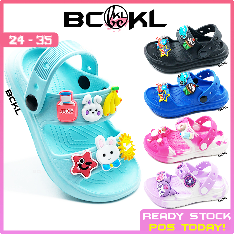 【 BCKL 】Kid's Bunny & Cars Two Bands Shoes | Sandals Jibbit Slippers Cute Twins | Kasut Clog Kartun 24-35