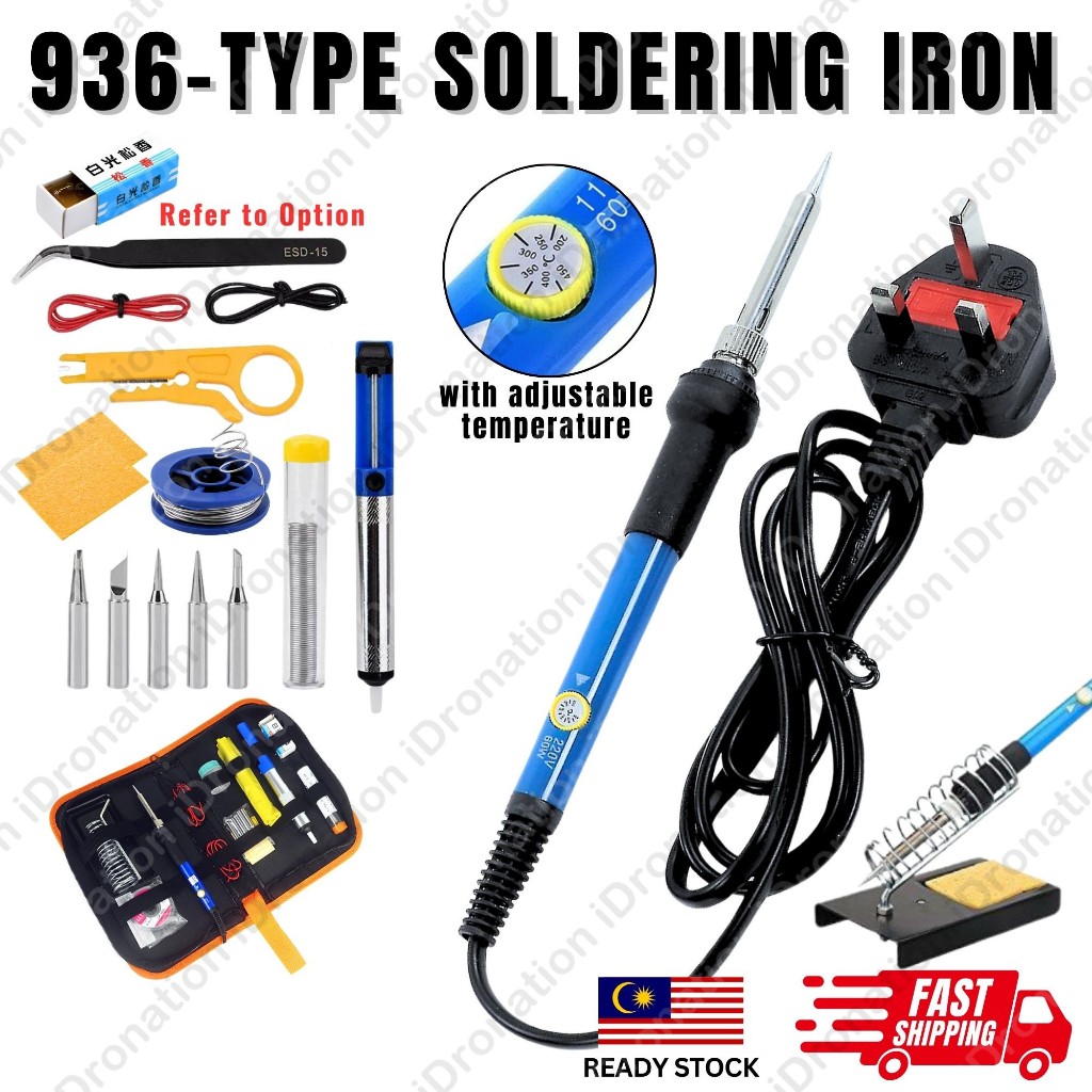 60W 936 Type Solder Soldering Iron Set Station Tools Replaceable Tips Tip Adjust Adjustable Temperature 15PC 15PCS ESD