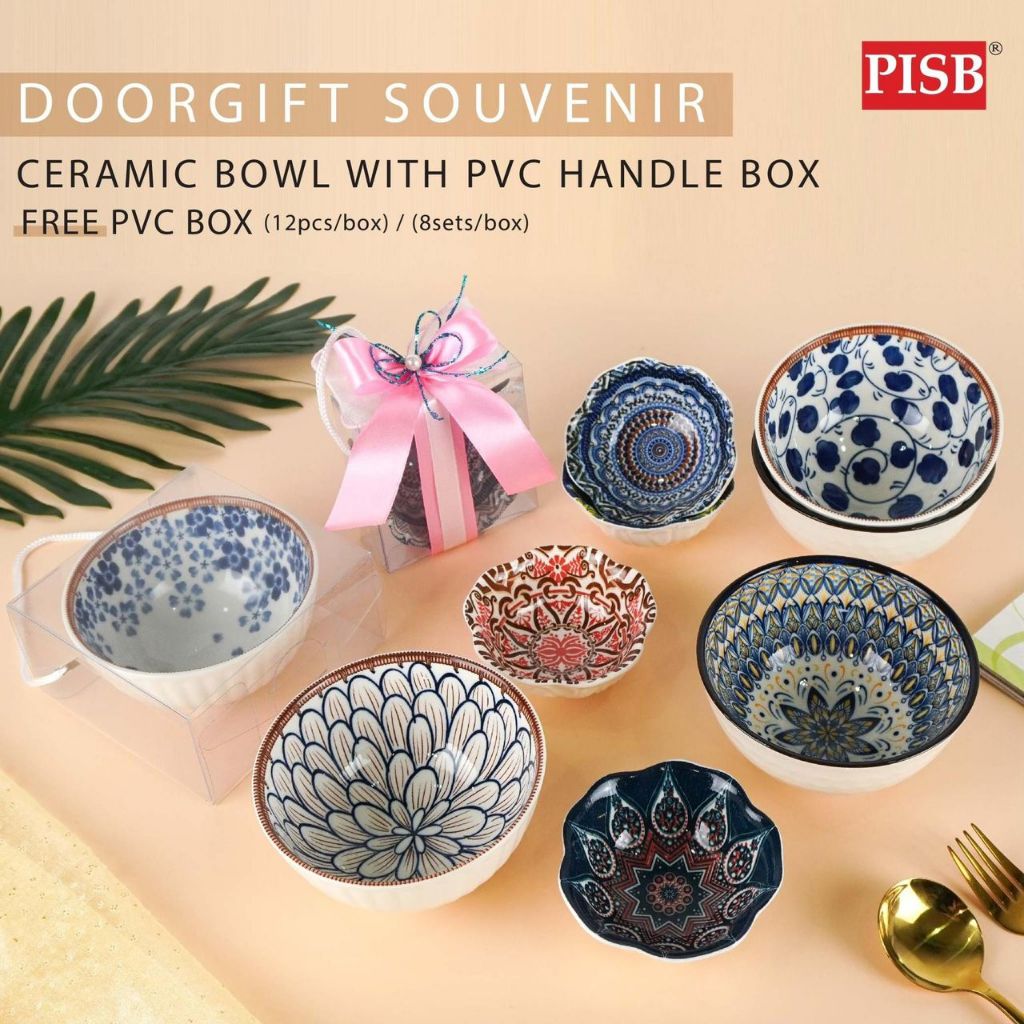 2124/31/32 Turkish Bohemia Design Ceramic Bowl With PVC Handle Box/Set Wedding Doorgift Mangkuk Seramik (Random Design)