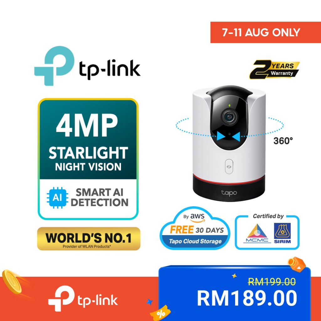 TP-Link 4MP/2K Security AI CCTV With Smart Detection and Notification Wifi & Wireless Home IP Camera Pan/Tilt Tapo C225