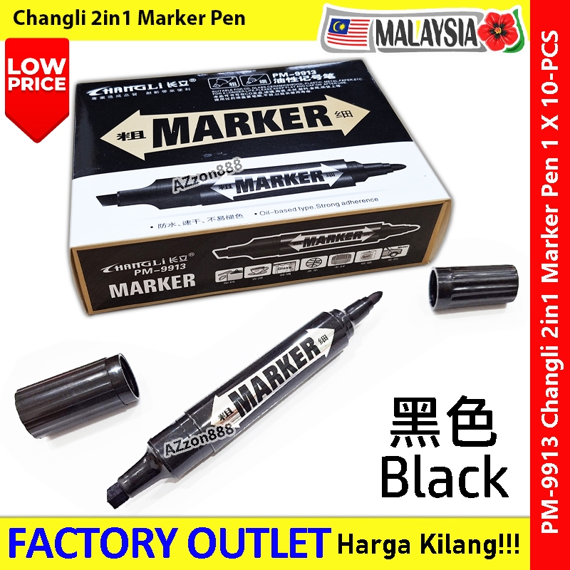 【10-PCS】 Changli 2in1 Permanent Marker Pen #PM-9913 #Changli #Permanent #MarkerPen #Black #P9913