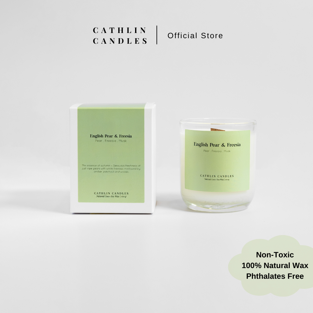 Cathlin Candles English Pear & Freesia Scented Candle | Premium Natural Coco-Soy Wax