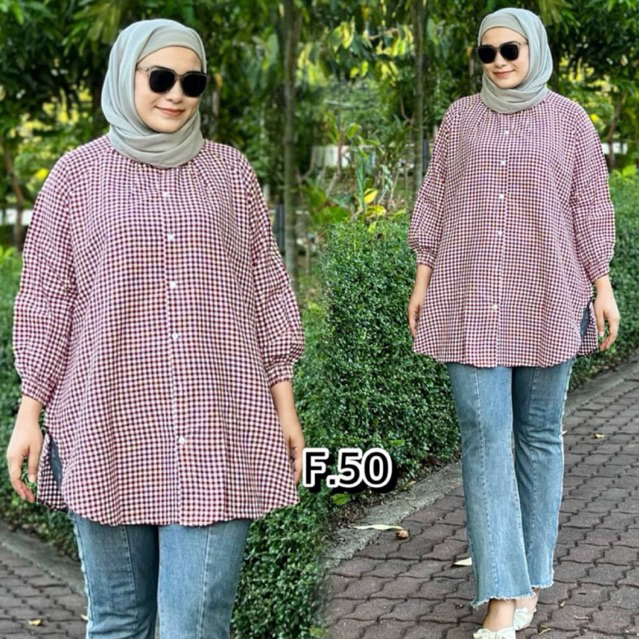 HOT BLOUSE BERPETAK FULL BUTTON MATERIAL COTTON LINEN/ BLOUSE MURAH DESIGN TERKINI