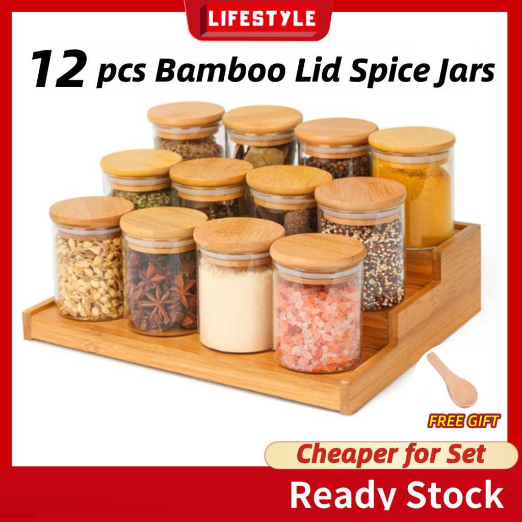 LIFESTYLE ?Bamboo Lid Glass Jar Set? Seasoning Bottle Spice Storage Container Spice Bottles Balang kaca