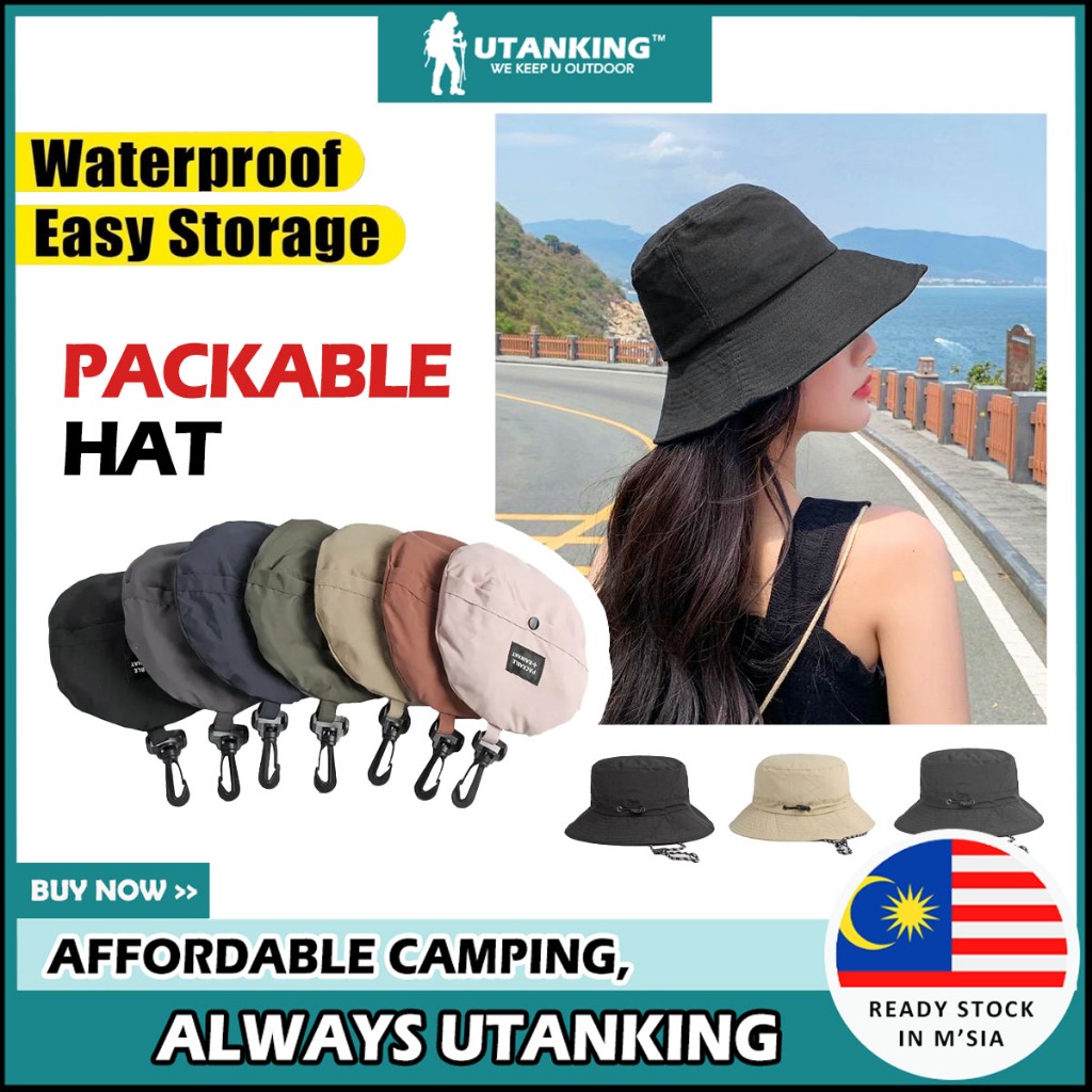 UtanKing™ Packable Hat Foldable Camping Bucket Hat Topi Hiking Hat Sun Hat Fishing Hat Basin Cap