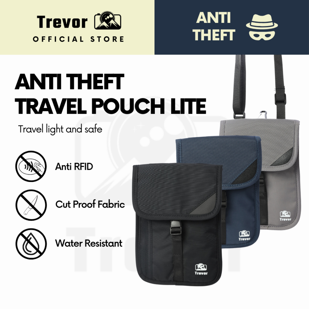 [MERDEKA PROMO] TREVOR Anti-Theft Travel Pouch Lite - Waterproof RFID Travel Phone Passport Wallet Case Cover Holder Bag