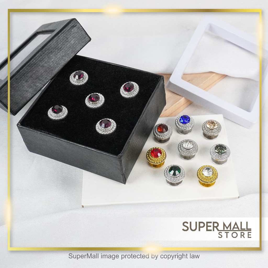 Supermall Butang Baju Melayu Batu Zircon Diamond Korea Rhinestone Clothes Button Jubah Kurta With Box Muslimah Fashion