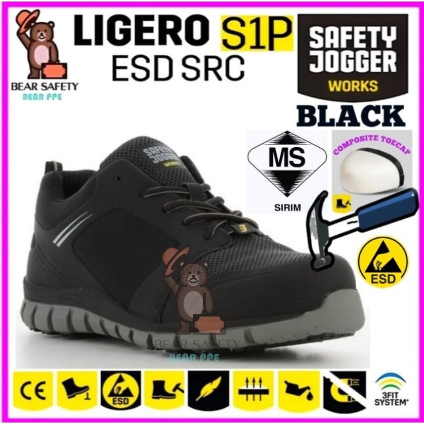 SAFETY JOGGER LIGERO (BLACK) S1P ESD (Light Weight ) SAFETY SHOES/KASUT KESELAMATAN