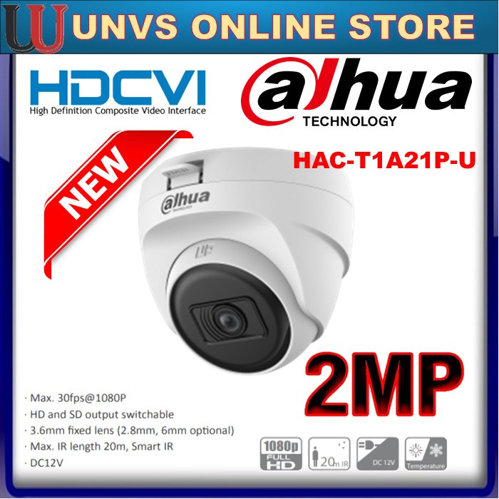 DAHUA CCTV Indoor IR Dome Camera 2.0MP 2MP 1080P HDCVI DH-HAC-T1A21P/T1A21P-U(Ready stock)