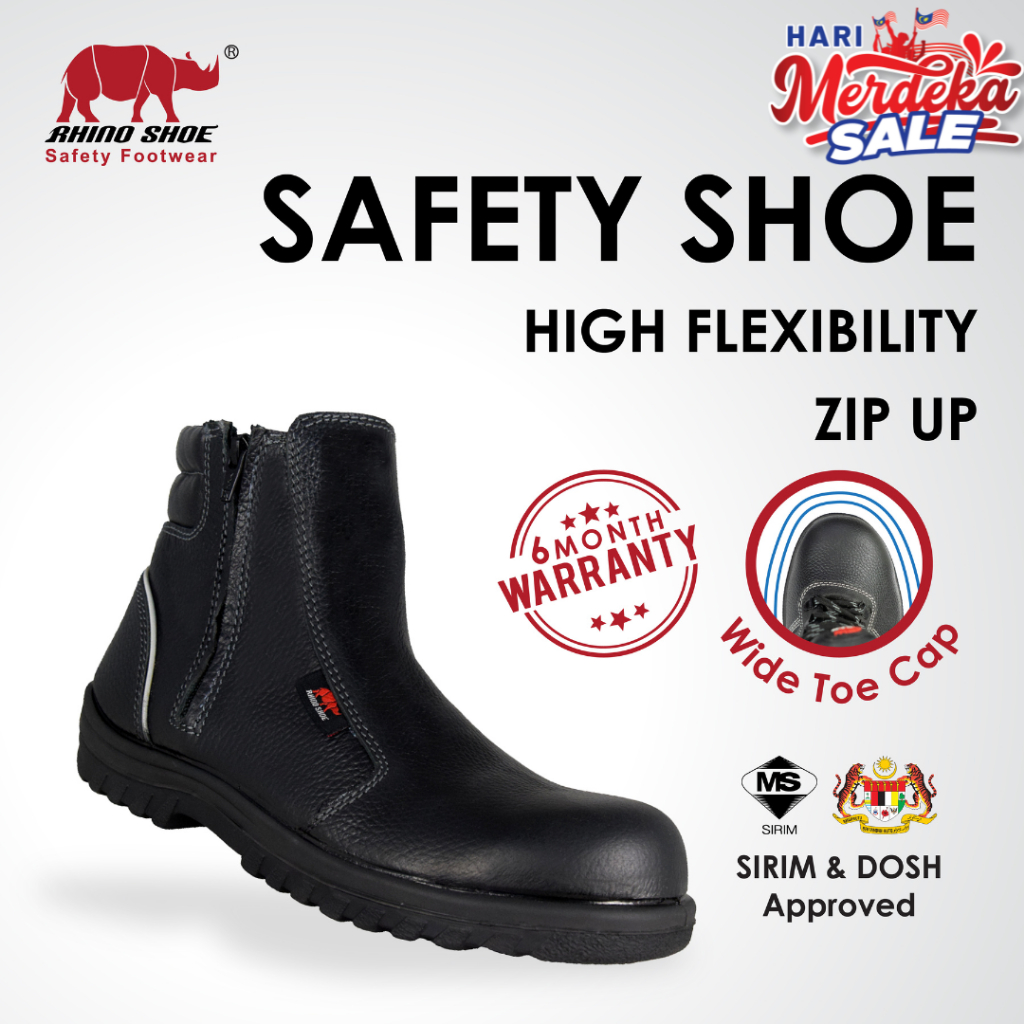 SAFETYWARE RHINO Safety Shoes Zipper + Midcut Fibreglass ToeCap Kevlar Fabric Tahan Lasak SIRIM DOSH