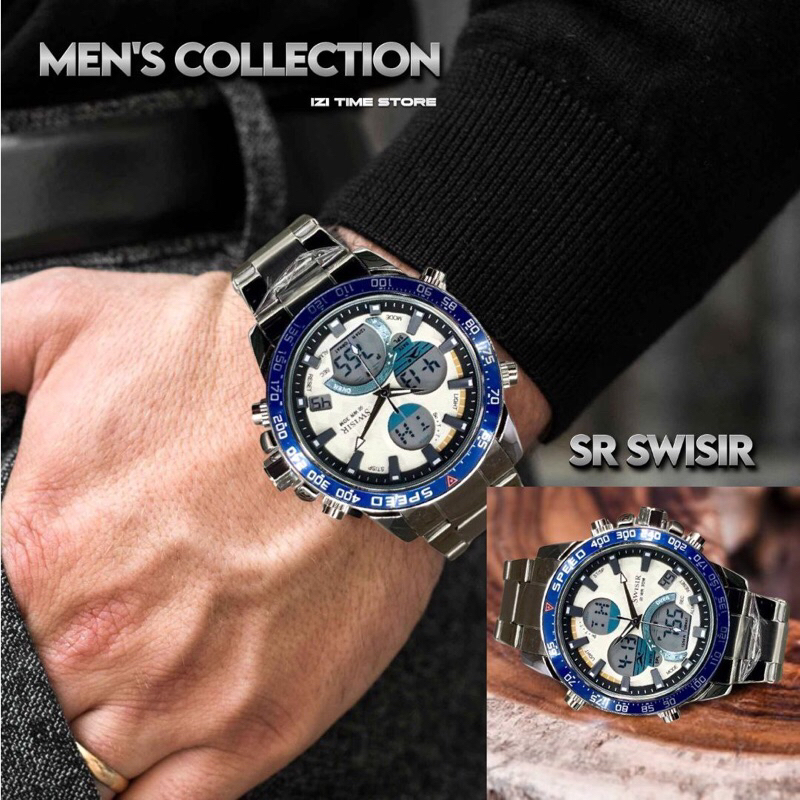 SWISIR Men’s Executive Dual Display Watch - Stainless Steel, Water Resistant, Perfect for Business & Casual Wear