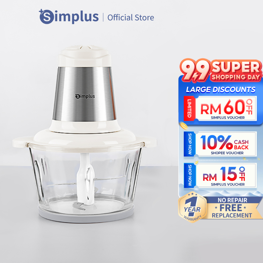 Simplus Food Processor 2L Large Capacity 300W Powerful Motor Meat Grinder Blender 2Speed 7mm Thick Glass Pengisar Daging