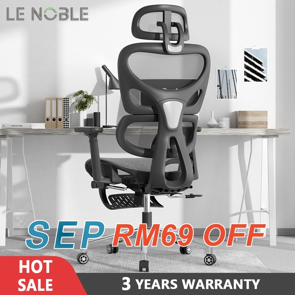 LENOBLE K80 Office Chair Ergonomic Chair Gaming Chair Adjustable Kerusi Pejabat - 3 Years Official Warranty