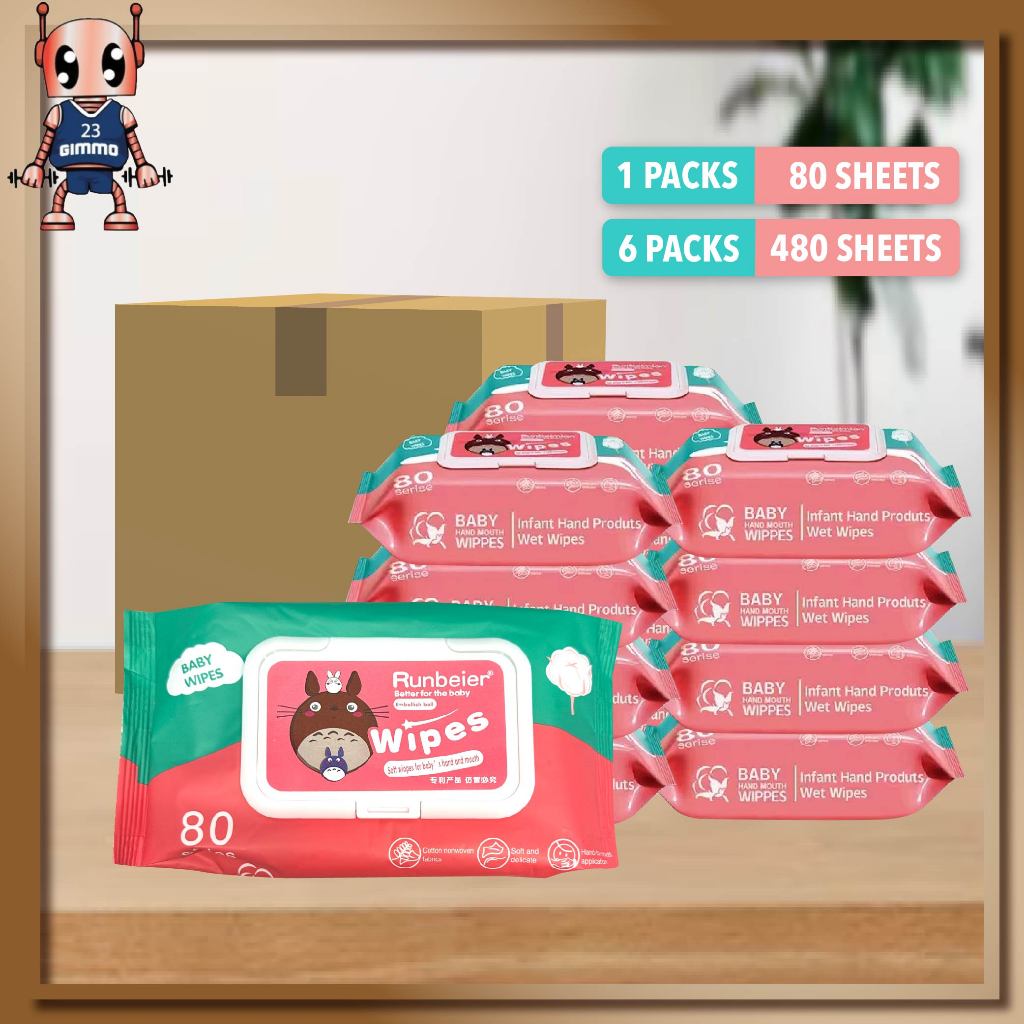 Premium 80 pcs Baby Wet Wipes Tissue Baby Wipes Non Alcohol Tisu Basah Bayi Fragrance Free