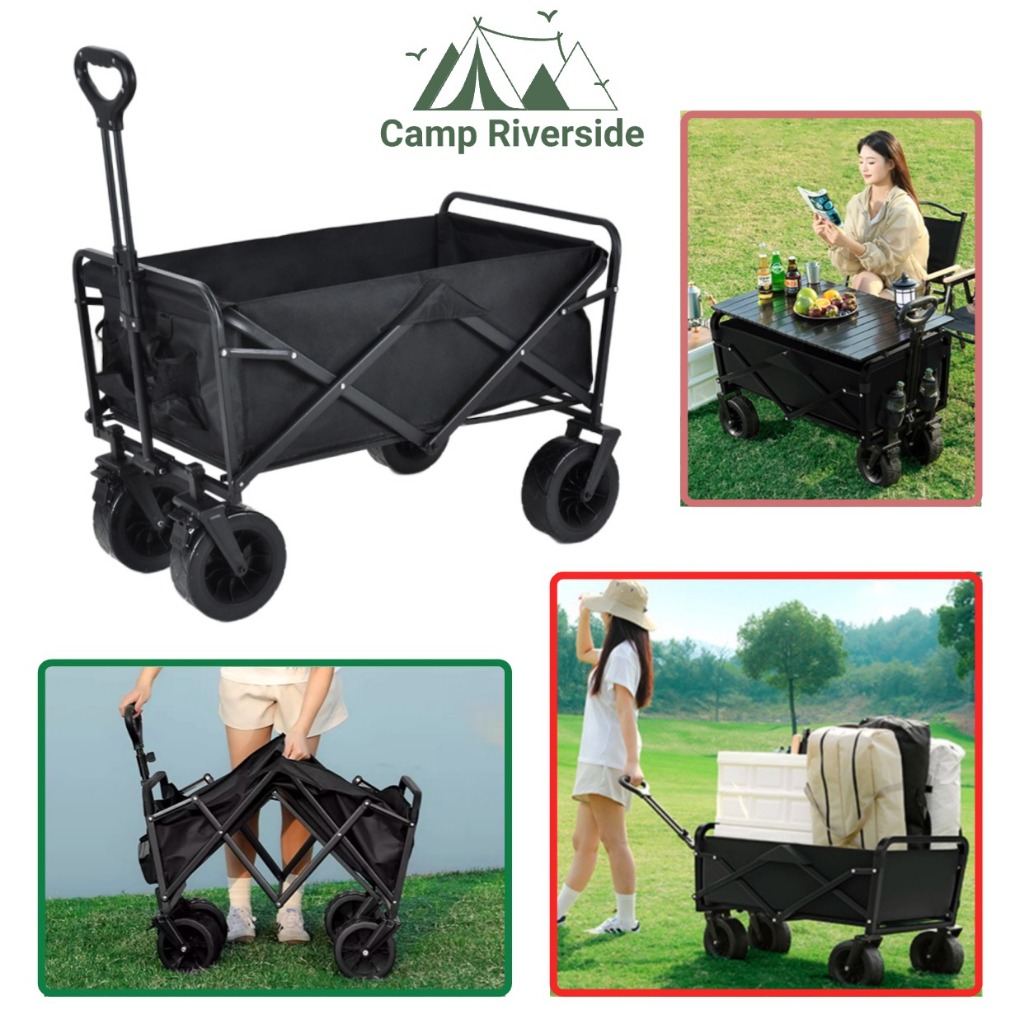 Outdoor Trolley Wagon Foldable Cart Beach Shopping Camping Cart with Storage Basket Garden Carts