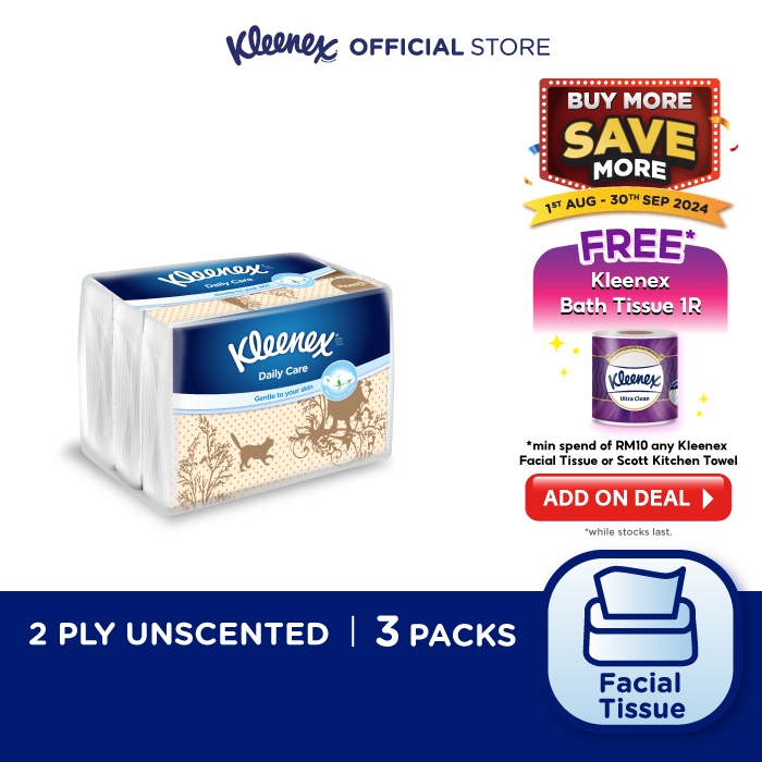 Kleenex Facial Tissue Soft Pack Vintage Design - 2PLY (50's x 3 packs)