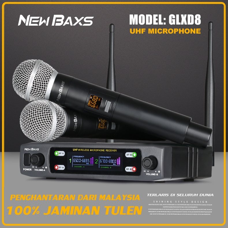 New Baxs GLXD8 Wireless Microphone 2 handheld microphones 800MHZ UHF FM80M receiving distance home singing