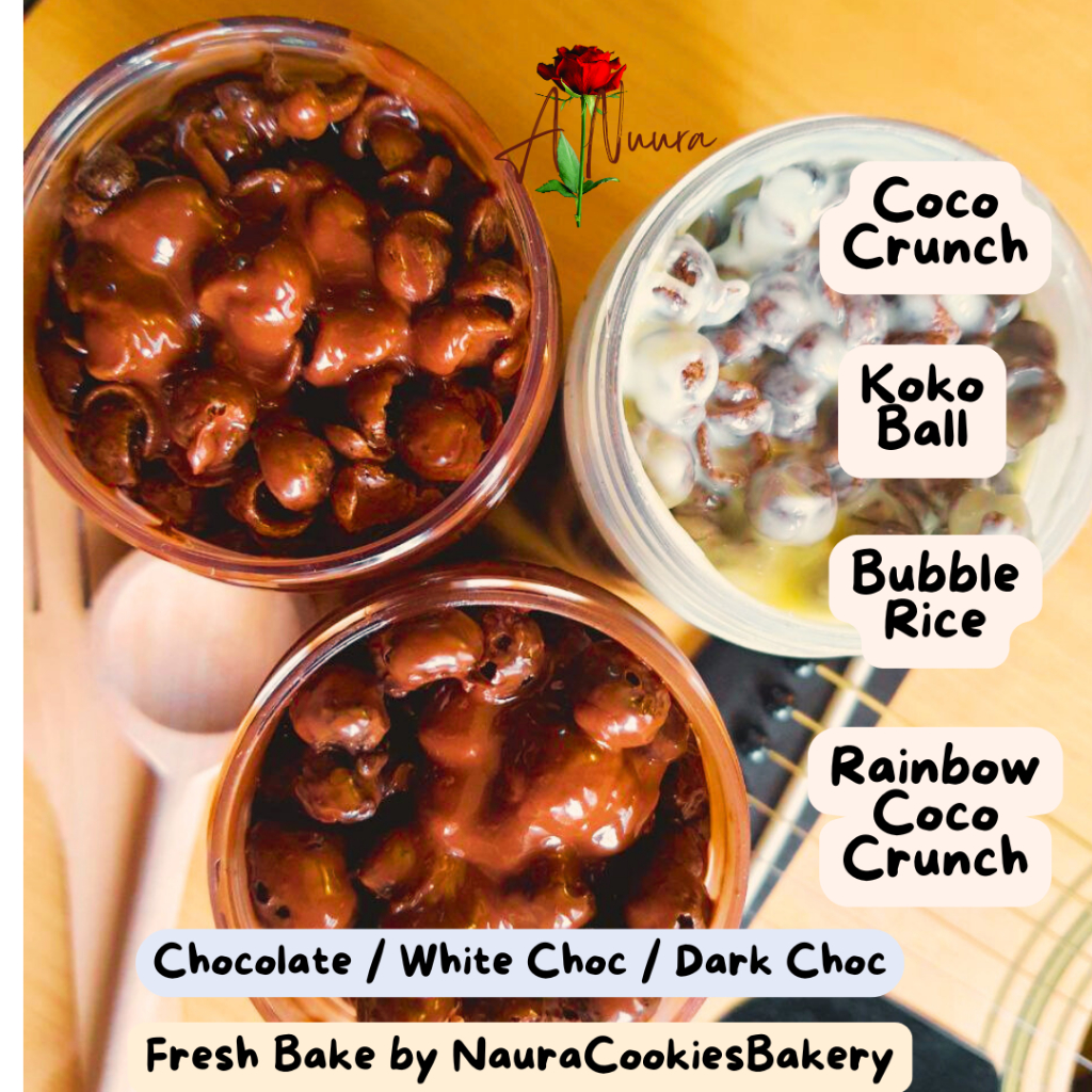 Choco Jar coklat Beryls botol 300ml - Crunchy! Mini coco crunch / koko ball / white choc / matcha / rainbow/Naura Bakery
