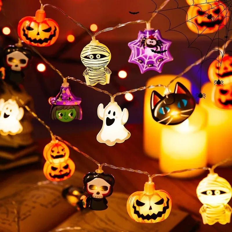 Halloween LED Light String 1.5M 3M Pumpkin Skull Eye Balls Ghost Festival Party Lantern Spooky Lamp Bar Horror Prop