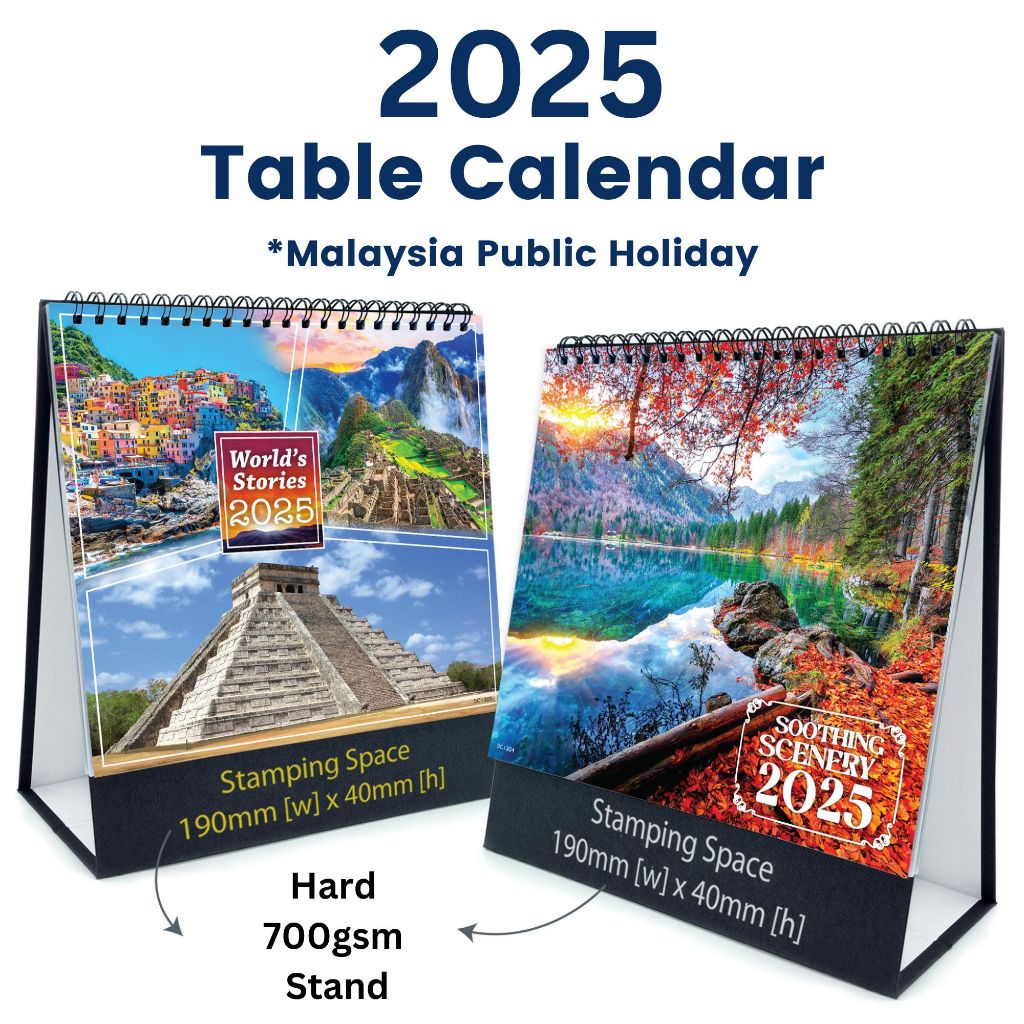 2025 Table Desk Calendar Malaysia Public Holiday Islamic & Chinese lunar date Hard line master stand 19cm(W) x 18cm(H)