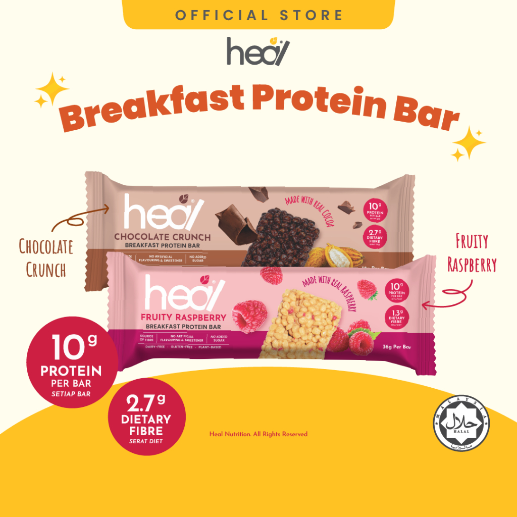 Heal Chocolate Crunch/Fruity Raspberry Breakfast Protein Bar (1 Bar)