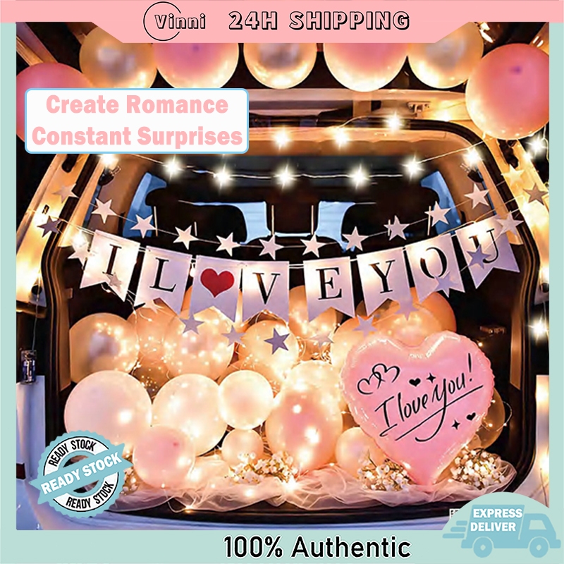 ? Ready Stock? Car Boot Trunk Surprise Happy Birthday Love Balloons LED Lights Decoration Balloon Pack Party Romantic