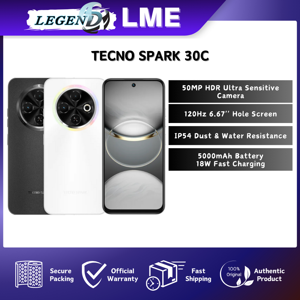 Tecno Spark 30C (16GB[8+8] RAM+256GB ROM) Original Smartphone 120Hz 6.67'' Hole Screen | 50MP Camera | IP54 Rating