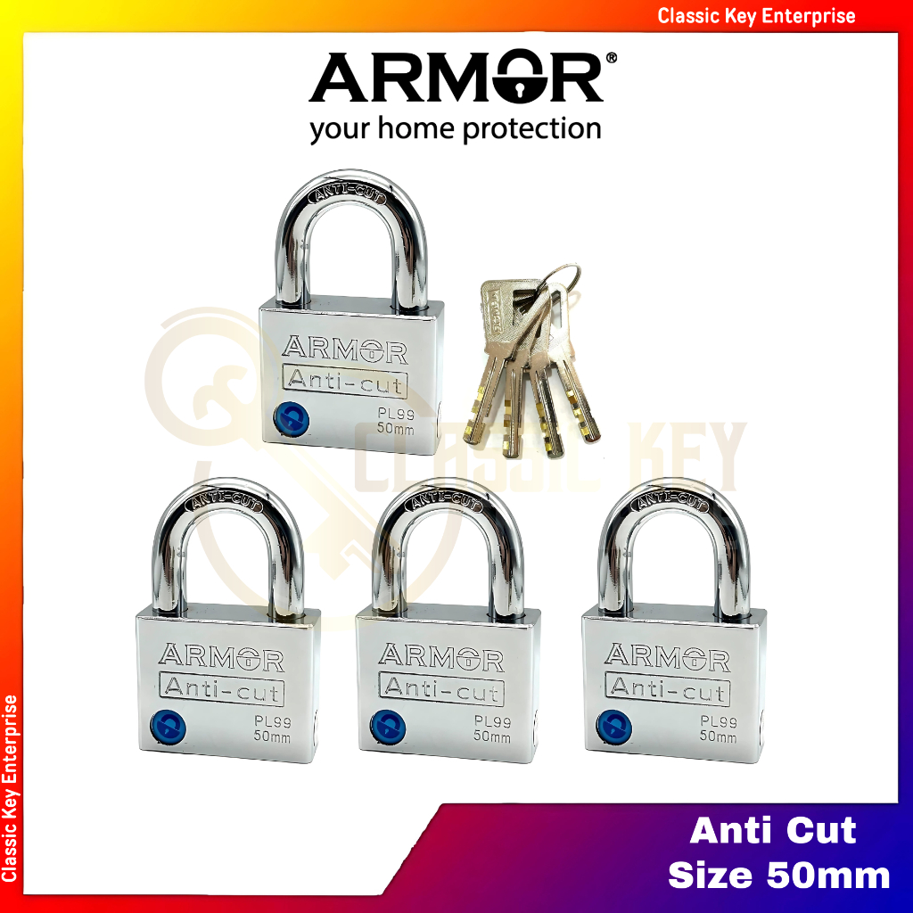 ARMOR Padlock Hardened Steel Body Anti Cut APL-99 (Size 50mm x 4pcs)