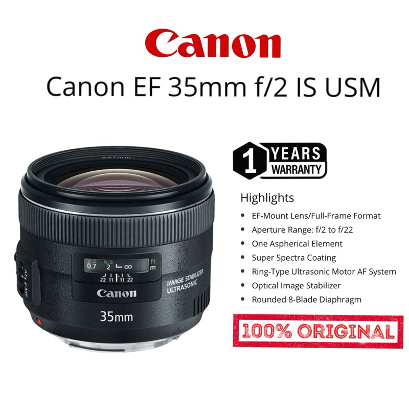 CANON EF 35MM F/2 IS USM LENS ULTRASONIC MACRO IMAGES STABILIZER CANON LENS ORIGINAL (1 YEARS WARRANTY)