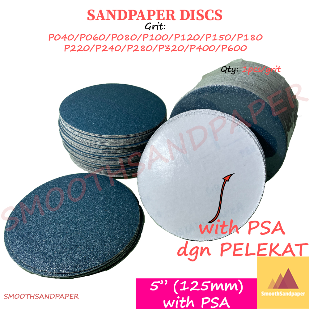 5" (125mm) Kertas Pasir Bulat (Hijau + PELEKAT) Abrasive Green Sandpaper Discs Aluminium Oxide (PSA) 砂纸背胶圆盘 image 3