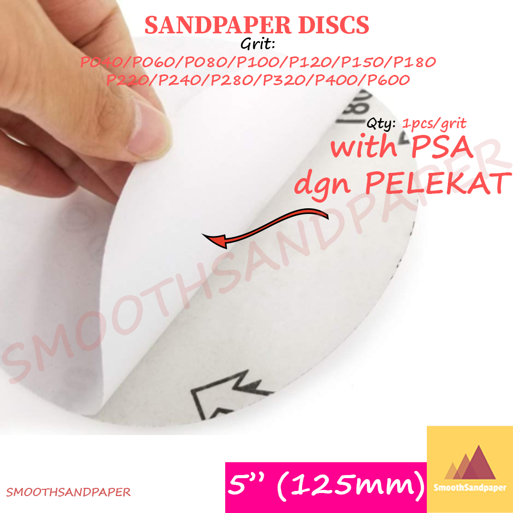 5" (125mm) Kertas Pasir Bulat (Hijau + PELEKAT) Abrasive Green Sandpaper Discs Aluminium Oxide (PSA) 砂纸背胶圆盘 image 4