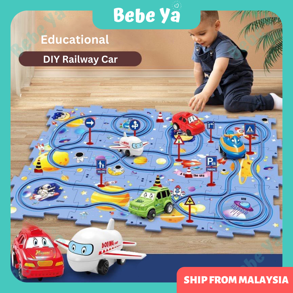 DIY Puzzle Track Car Toys Set 25pcs - Vehicle Transport Train Track Rail Car Aeroplane Race Track Toys Mainan Kereta