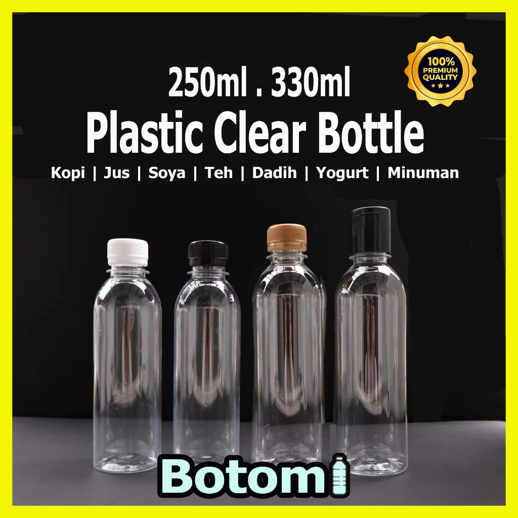 250ml 330ml Empty PET transparent clear plastic water bottle flip cap botol plastik kosong air minuman jus jamu oil 瓶子
