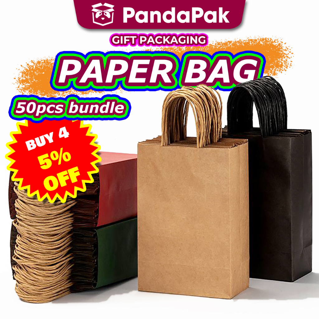 PANDAPAK 50PCS Paper Bag Doorgift Goodies Bag Paper Bag Birthday Wedding Door Gift Beg Goodies Kahwin Goodies Paper Bag