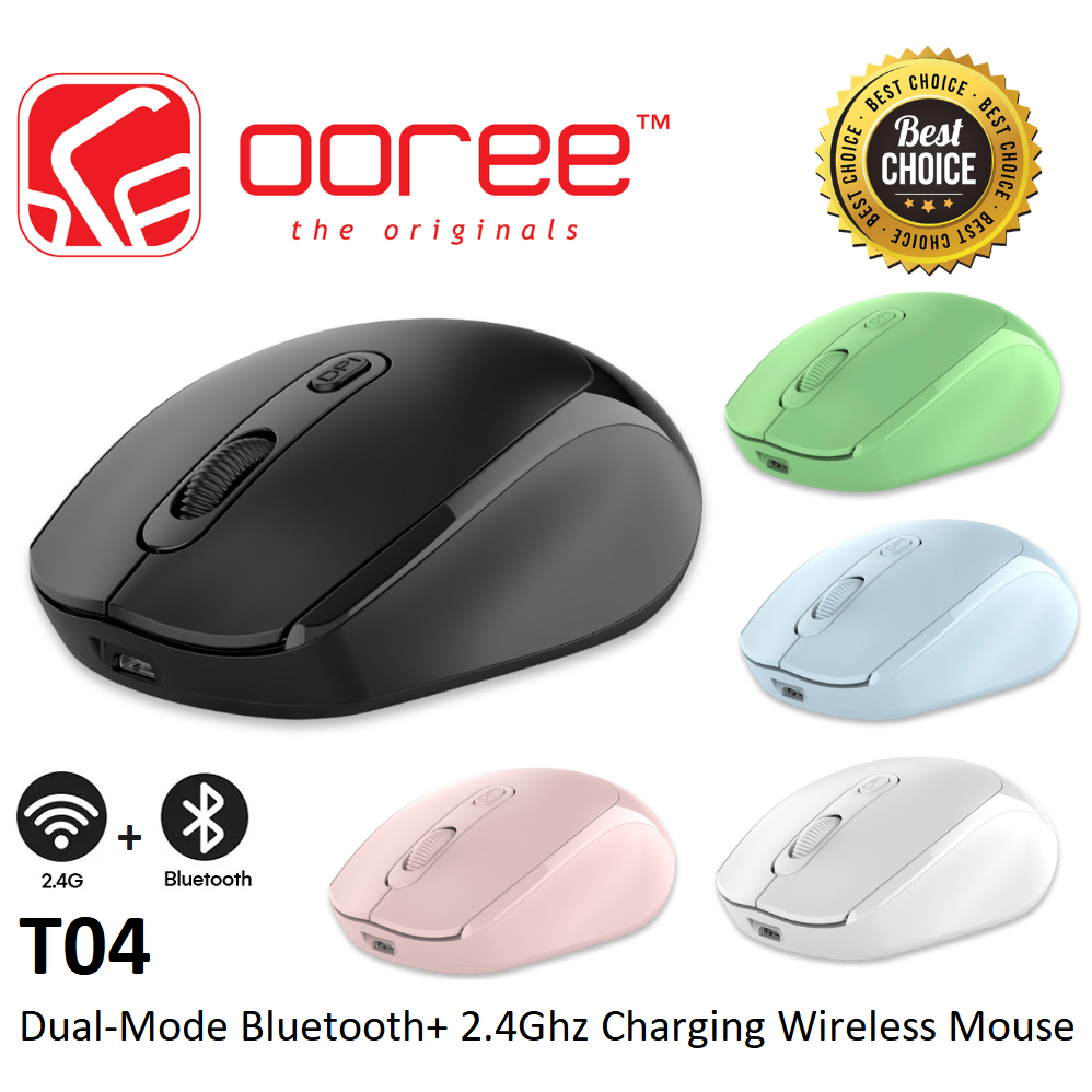 [DUAL-MODE] T04 BLUETOOTH 5.2 + 2.4GHZ RECHARGEABLE WIRELESS MOUSE WITH SILENT OPTICAL USB MICE LAPTOP PC MORANDI COLORS