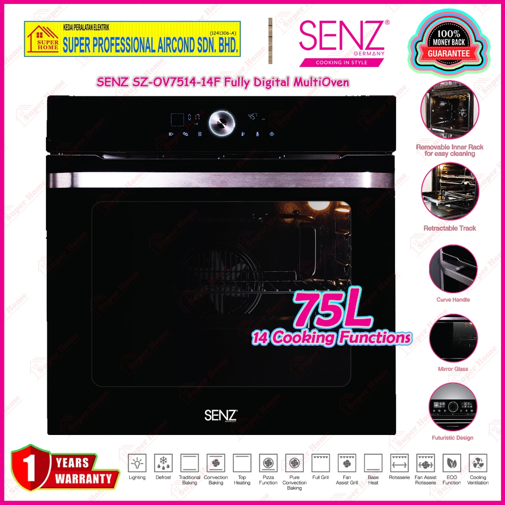 Senz 75L Build-in Oven SZ-OV7514-14F Fully Digital Multi Oven 75L ((14 Cooking Functions))