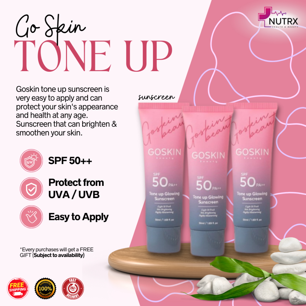 GOSKIN TONE UP GLOWING SUNSCREEN ORIGINAL HQ SPF 50+ / TAK BERMINYAK / TAK MELEKIT / ATASI JERAGAT / UV PROTECTION