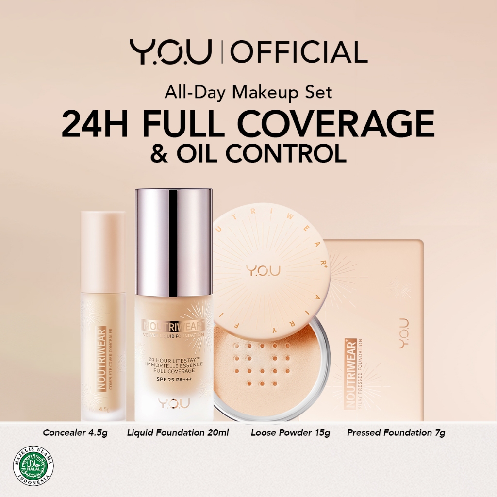 YOU All-Day Makeup Set NoutriWear Loose Powder + Liquid Foundation + Pressed Foundation + Concealer 24H Full Coverage